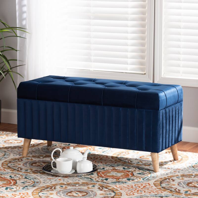 Hanley Modern and Contemporary Velvet Fabric and Wood Storage Ottoman