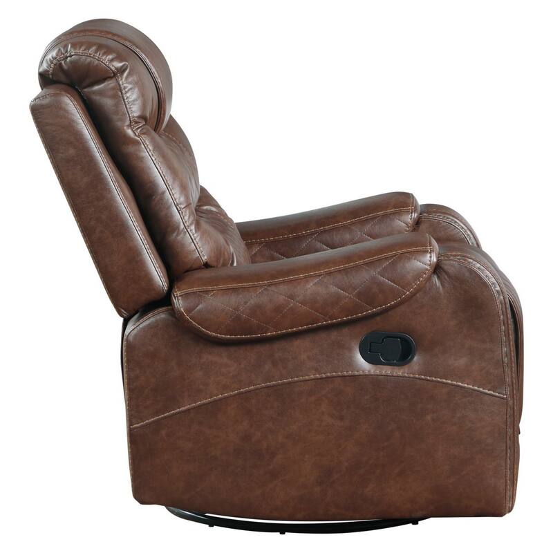 Paul 38 Inch Manual Swivel Glider Recliner Chair, Brown Faux Leather