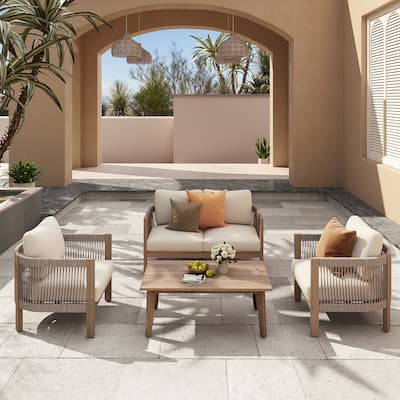 Outdoor Acacia Wood Conversation Set with Cushions