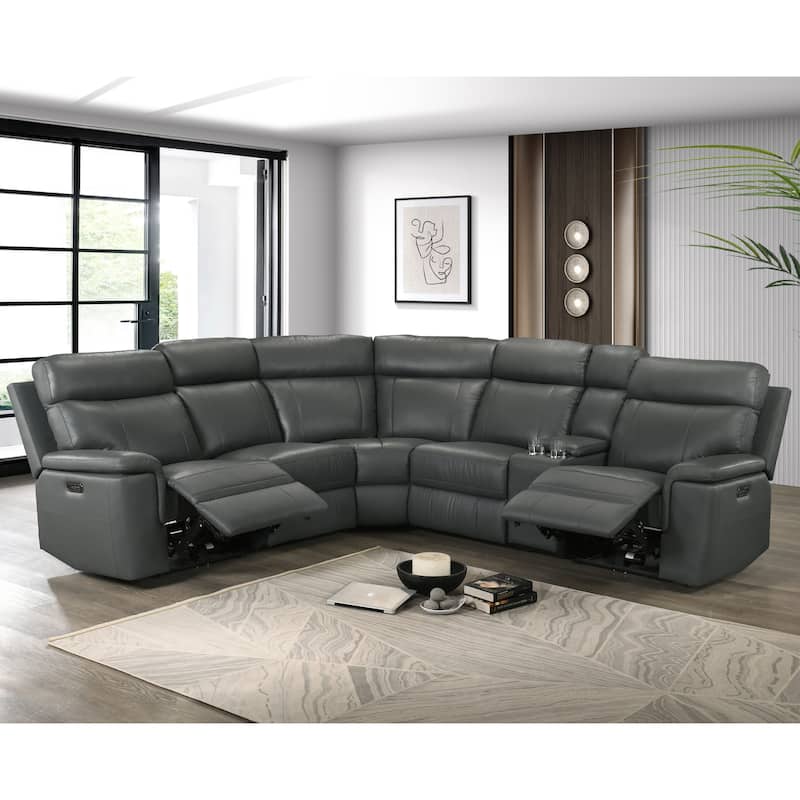 Furniture of America Joren Modern FSC Certified Leather Match Power Recline Sectional with Console and USB Port