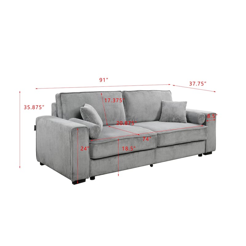 Roomfitters 91 Inch Sofa Bed with Storage, Modern 3 Seater Convertible Couch for Small Spaces, Living Room and Apartment, Grey