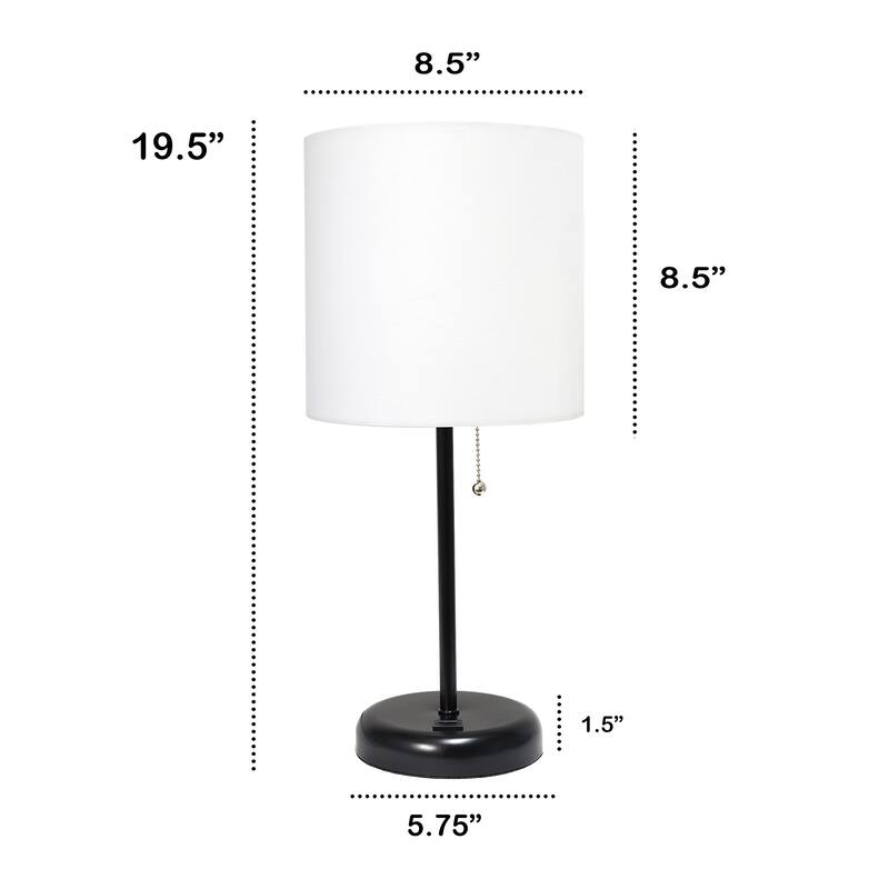 19.5" USB Port Feature Metal Lamp in White w Aqua Shade