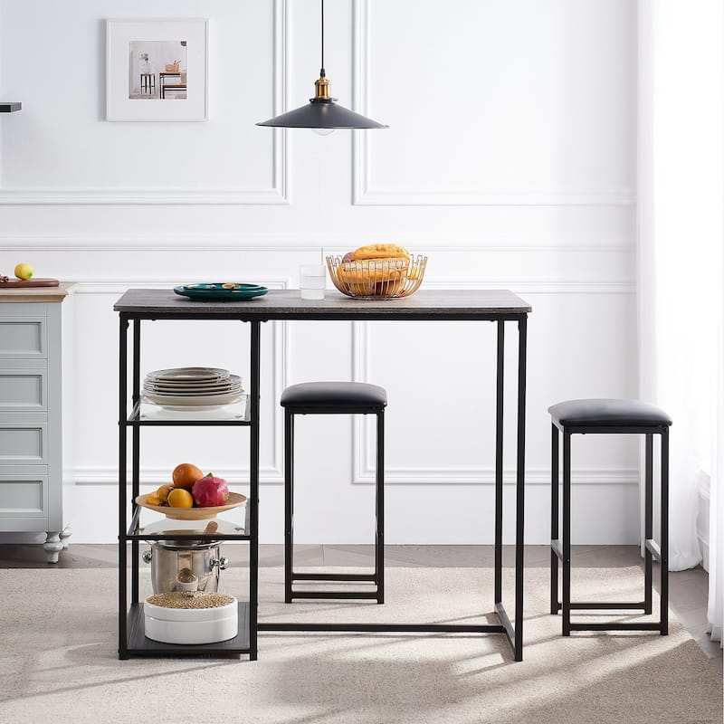 VECELO Dining Table Set with 2 Stools,3 Piece Counter Height for Kitchen