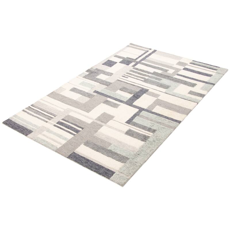 ECARPETGALLERY Hand Tufted Timeless Cream Wool Rug - 5'0 x 8'2