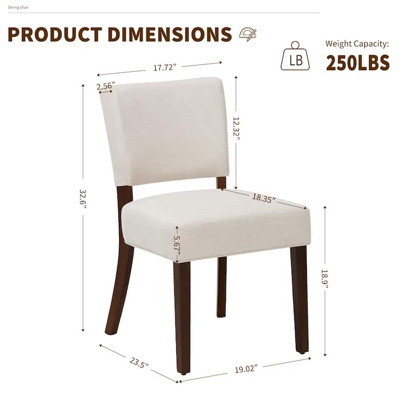 Set of 2 Modern Farmhouse Dining Chairs: Upholstered Mid-Back Chairs with Wood Legs