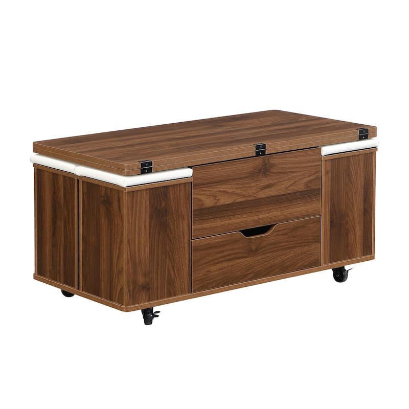Christopher Knight Home - Calix Lift-Top MDF Coffee Table Set with 4 Stools and Smooth Locking Wheels