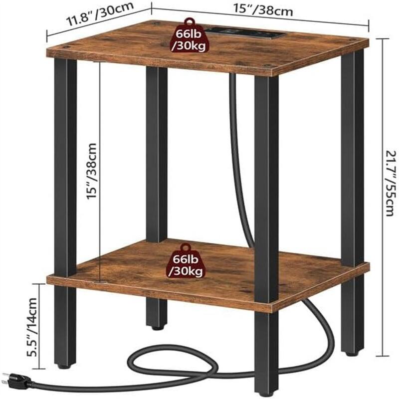 Side Table End Table with Charging Station