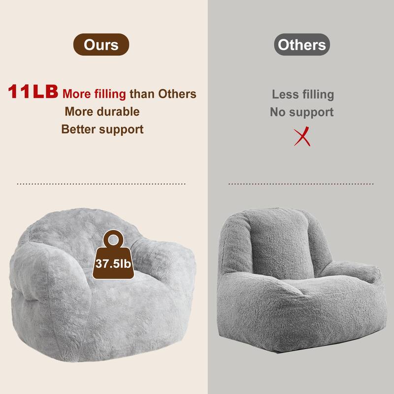 Extra Large Pre-Filled Light Grey Bean Bag Chair Sofa for Living Room Bedroom