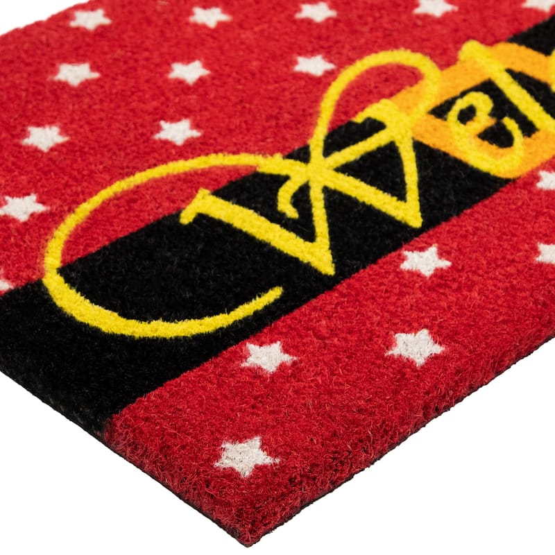 Red and Black Santa Suit Buckle "Welcome" Coir Christmas Outdoor Doormat 18" x 30" - 18" x 30"