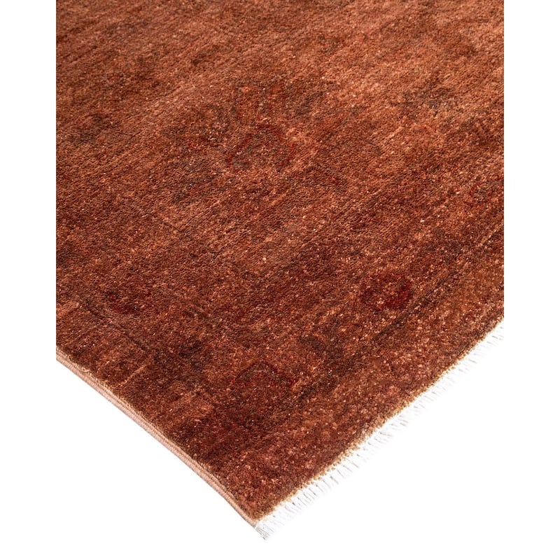 Overton Hand Knotted Wool Vintage Inspired Modern Contemporary Overdyed Brown Area Rug - 12' 0" x 17' 10"