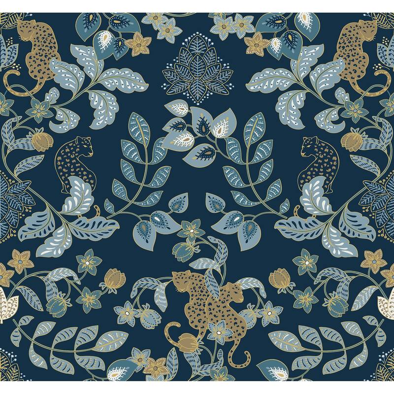 Scott Living Getty Navy Jungle Damask Wallpaper
