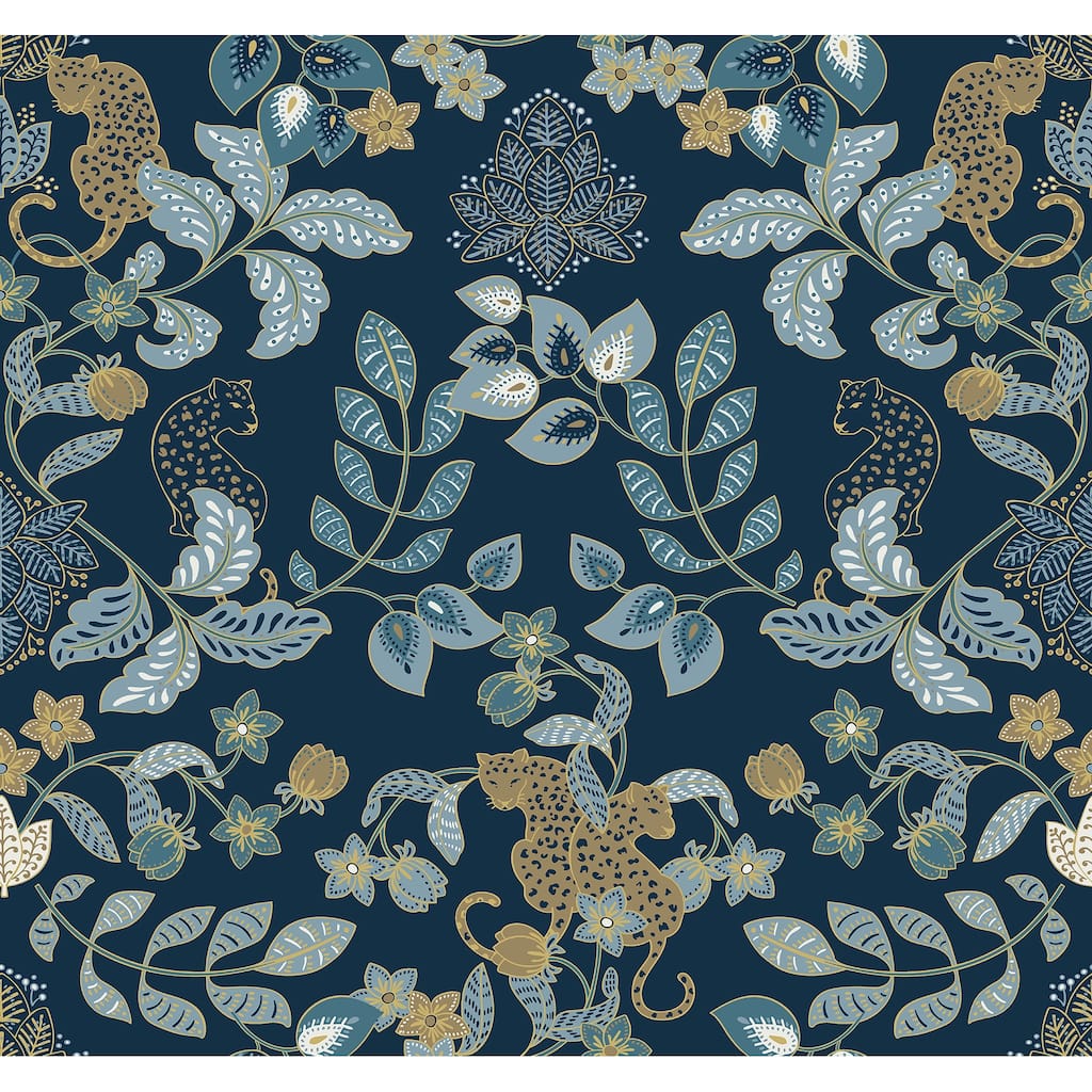 Scott Living Getty Navy Jungle Damask Wallpaper
