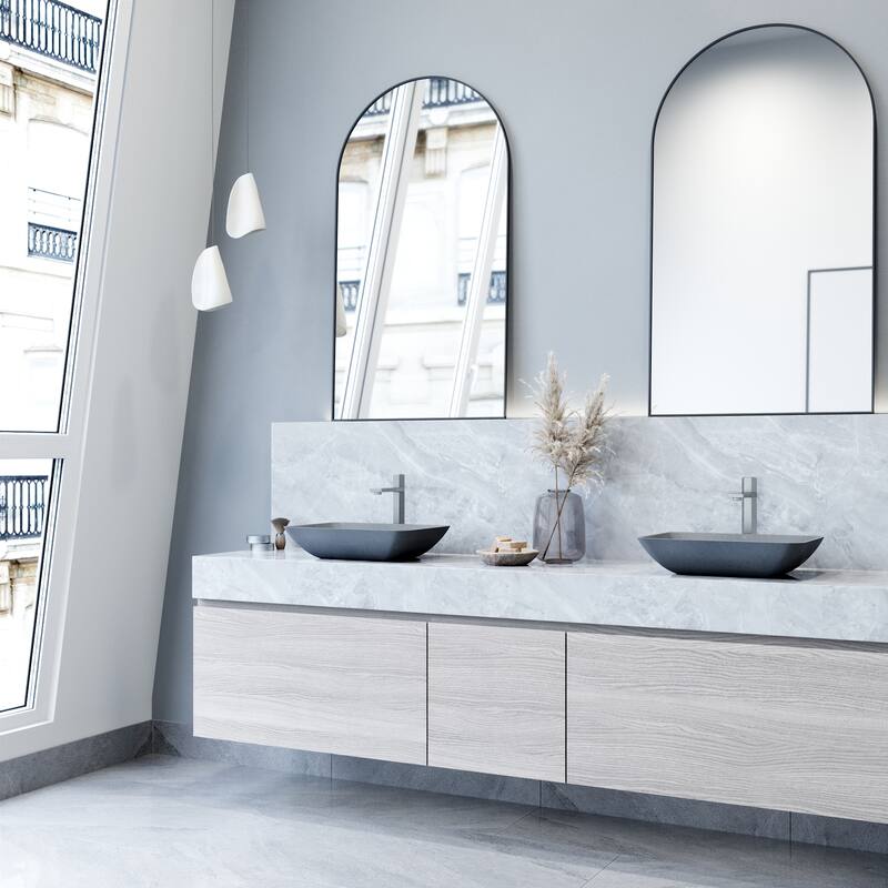 VIGO Duomo 18"L x 13"W Concrete Vessel Sink and Nova 10"H Faucet Set