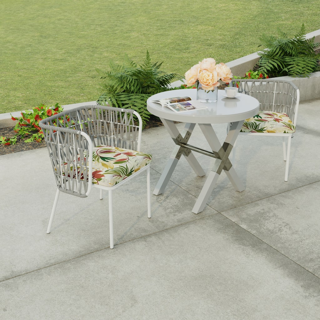 19" x 17" Beige Leaves Outdoor Seat Cushion with Ties - Set of 2 - 19" W x 17" L x 2" H