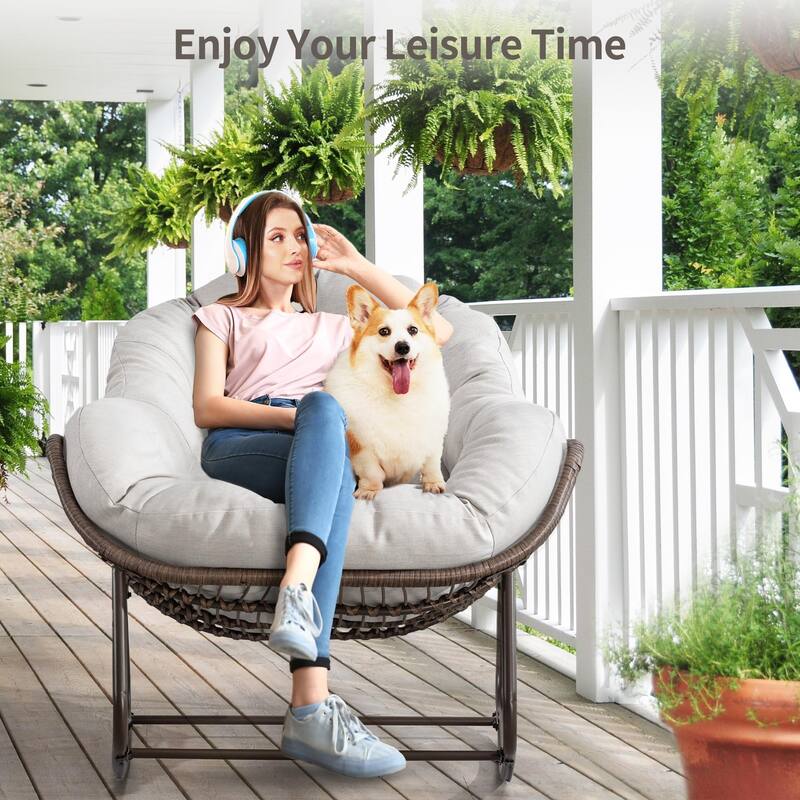 Outdoor Rattan Rocker Recliner Chair With Polyester Padded Cushion