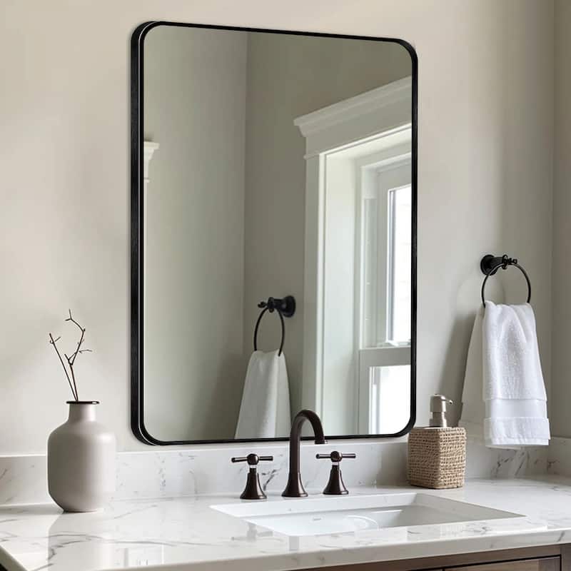 Wall Mount Bathroom Rectangle Vanity Mirror (Horizontal/Vertical) - 24x36 - Black