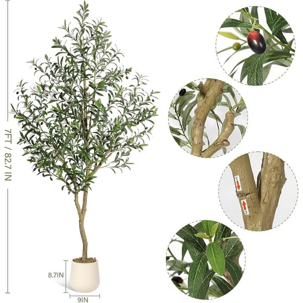 dimension image slide 0 of 3, Artificial Olive Tree, Faux Silk Plant with White Planter, Natural Trunk & Fruits for Home or Office Decor, 1 Pack