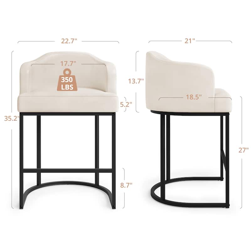 26.in Modern Set of 4 Barstool Fabric/Leather Upholstered Counter Height Stool with Metal Frame for Kitchen Island
