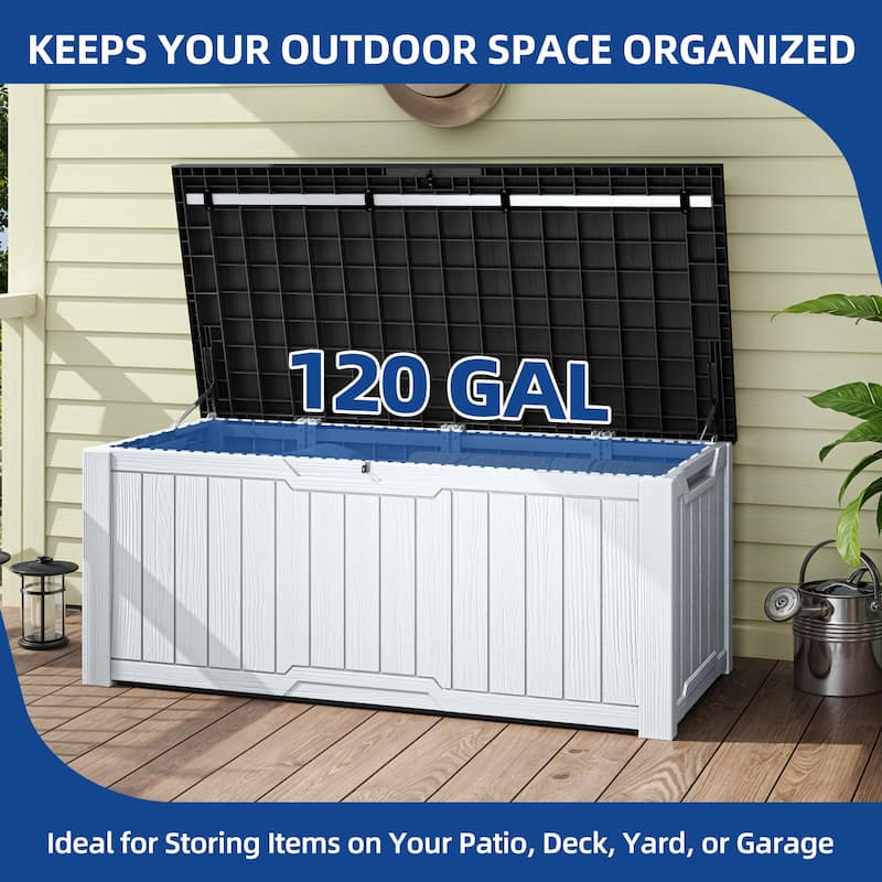 120 Gallons Large Resin Water Resistant Lockable Deck Box