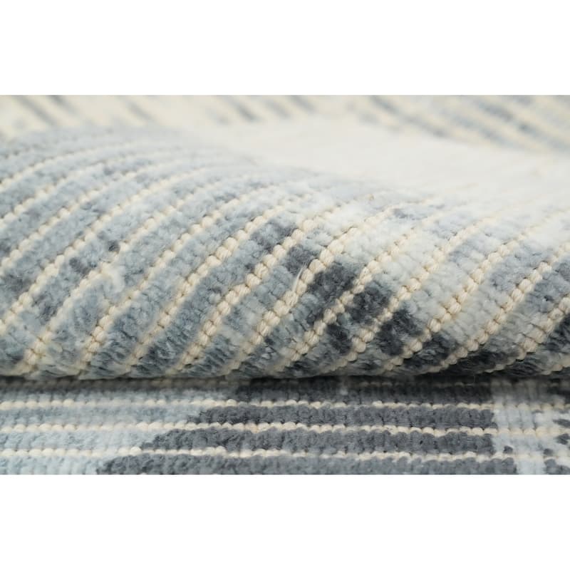 Hand Knotted Oriental Viscose Silk Carpet Modern Abstract Greys & Charcoal Abstract Area Rug - 4' 0'' X 2' 0''