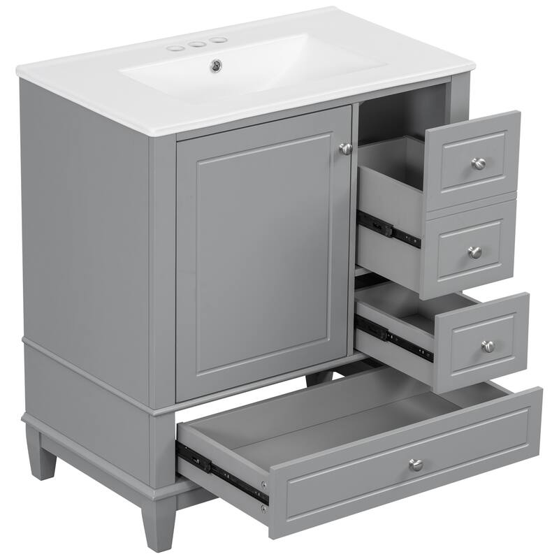Bathroom Vanity with Sink, Bathroom Storage Cabinet with 3 Drawers and 1 Door, Bathroom Vanities with Solid Wood Frame