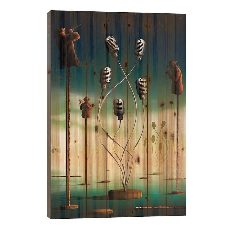 Flautistas (Flutists) Print On Wood by Marcel Caram - Multi-Color - 26x18x1.5