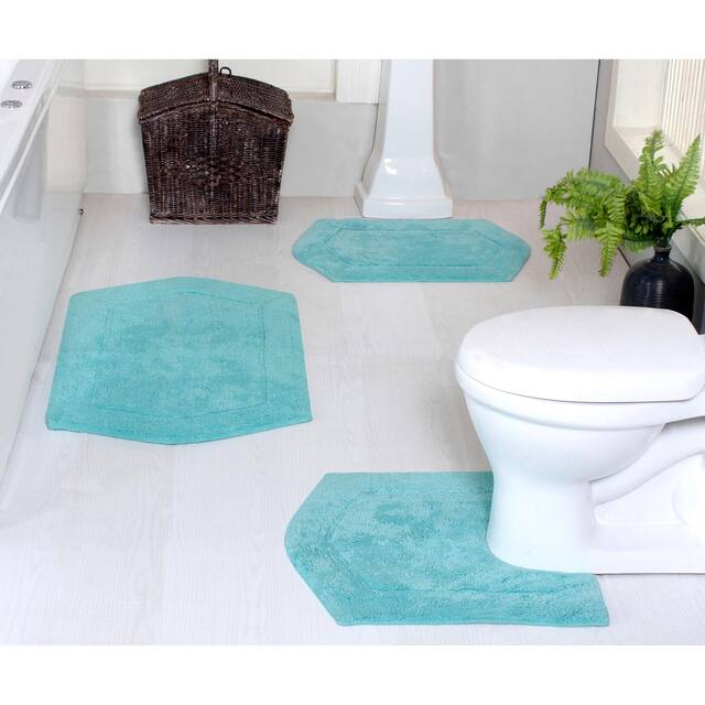 Home Weavers Waterford Collection Genuine Absorbent Cotton 3-Piece Bath Rug Set 17"x24", 21"x34", 20"x20" - Turquoise