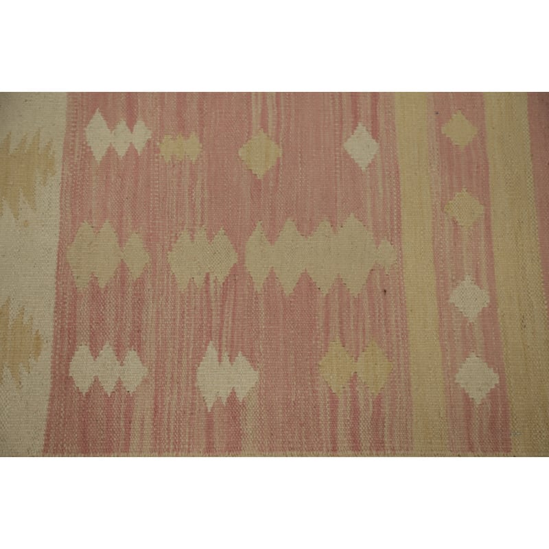Hand Woven Oriental 100% Wool Carpet Southwestern Tribal Pink Kilim Runner Rug - 5' 11'' X 2' 0''