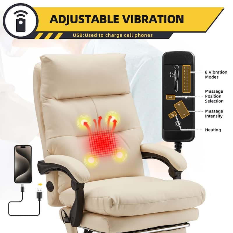 Massage Office Chair with Heat, Ergonomic Reclining Desk Chair with Footrest, Lumbar Support, Adjustable Arms