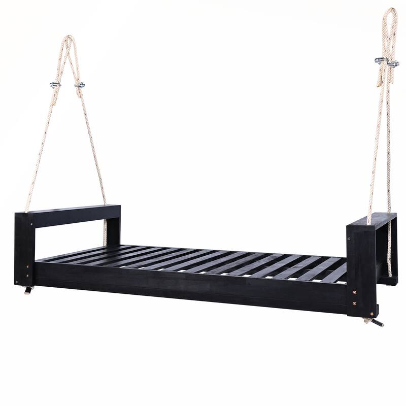 Twin Size Porch Swing Bed Seating Group with Hemp Ropes for Garden and Backyard