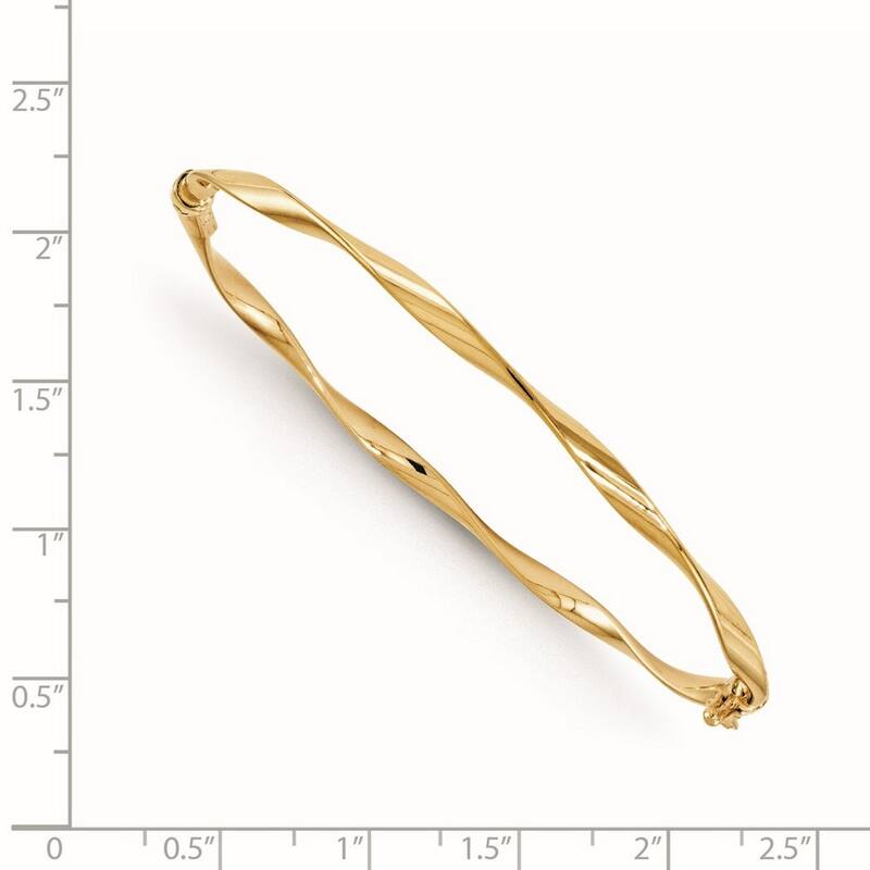 Curata 14k Yellow Gold 7" 3mm Polished Twisted Hinged Bangle Bracelet