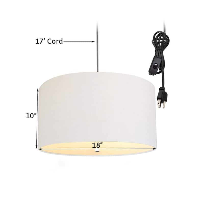 2 Light Swag Plug-In Pendant 18"w White Linen with Diffuser, Black Cord