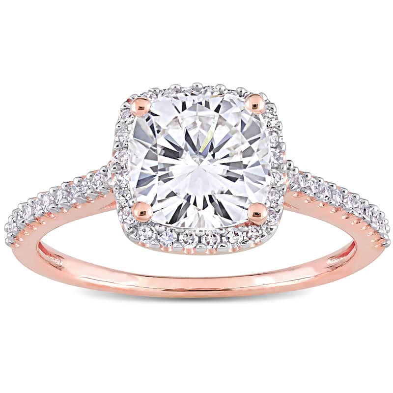 Miadora 2ct DEW Moissanite and 1/4ct TDW Diamond Square Halo Engagement Ring in 14k Rose Gold