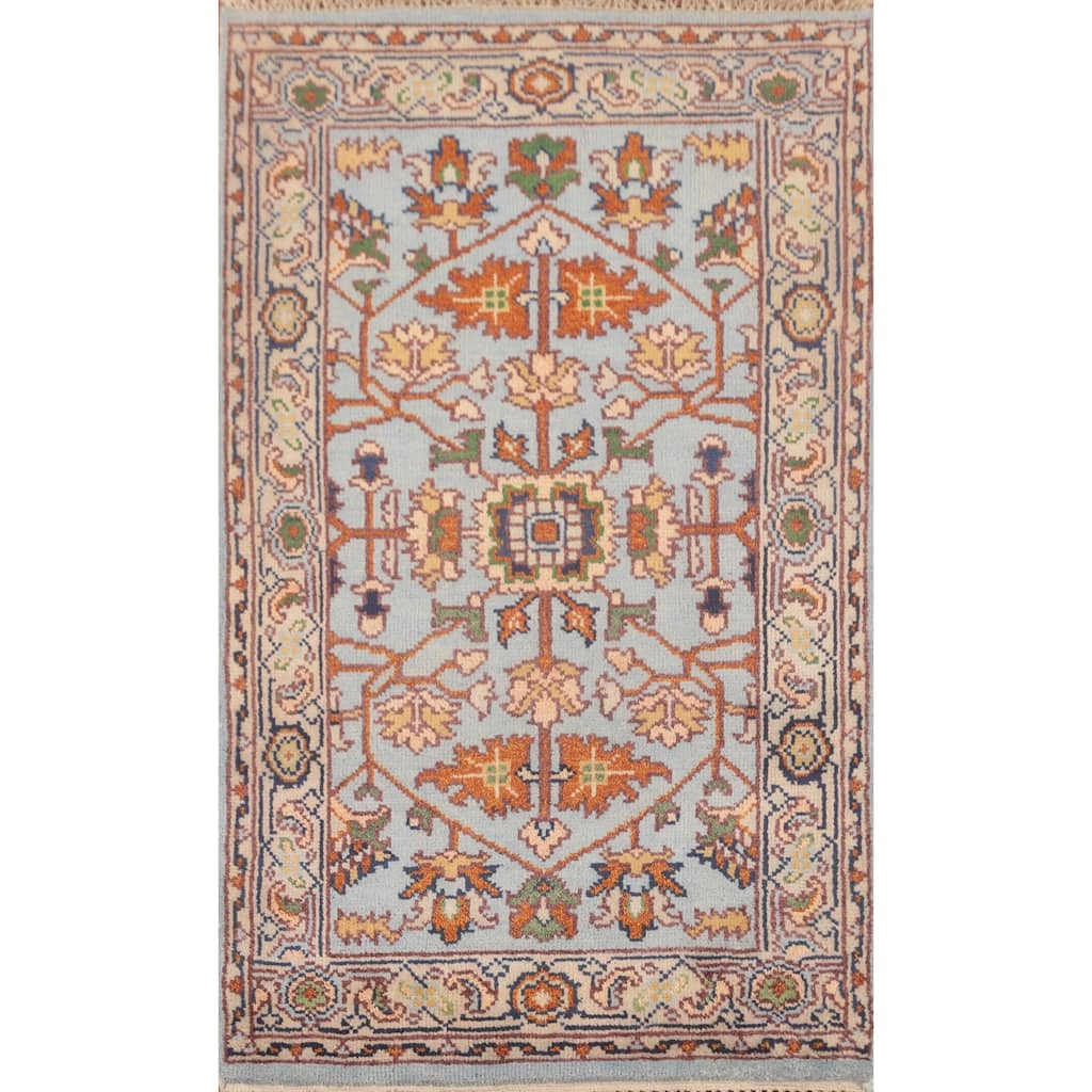 Light Blue Heriz-Serapi Accent Rug Hand-Knotted Floral Wool Carpet - 2'11"x 5'1"