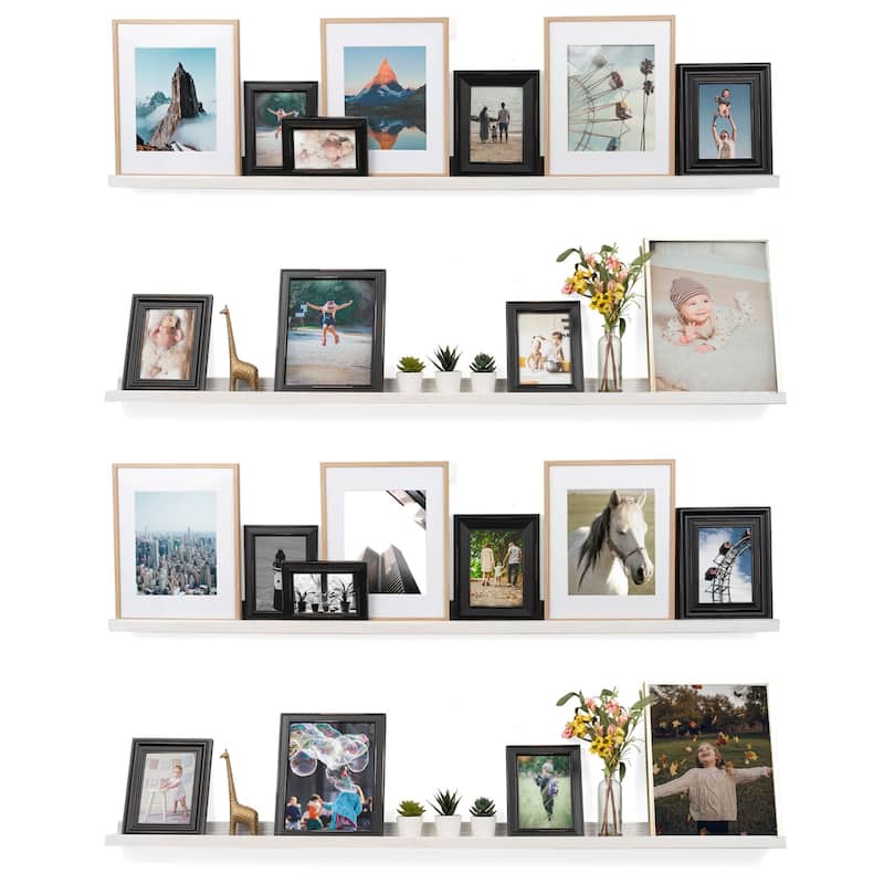 Rustic State Set of 4 Wall Mounted Shelves 60 Inch Photo Ledge - Burnt White