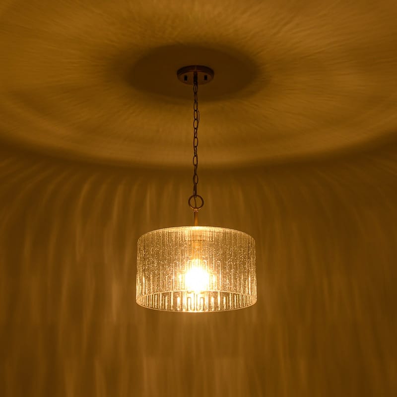 1-Light Clear Embossed Seeded Glass Drum Semi Flush Mount / Pendant