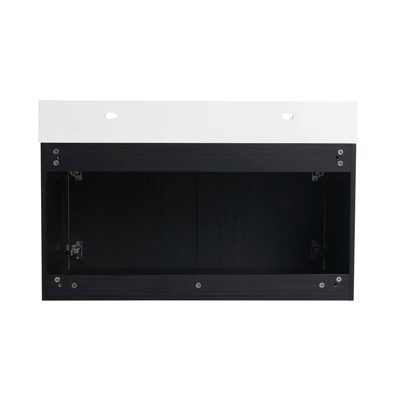 Modern Bathroom Vanity with Resin Sink, Soft-Closing Hinges, Eco-Friendly Plywood Base, Black Chestnut Finish - 35.4in L Plywood