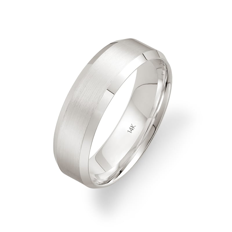 Clover White Gold Beveled Edge Wedding Band - 11 (6mm) - 14k