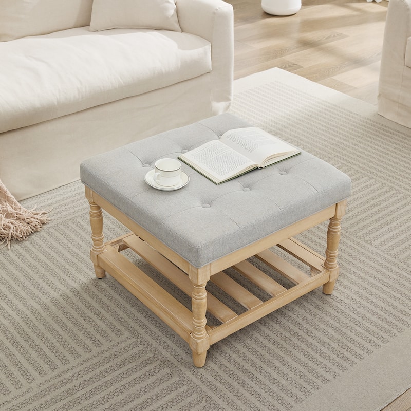 Luxury Storage Coffee Table with Upholstered Top & Shelf