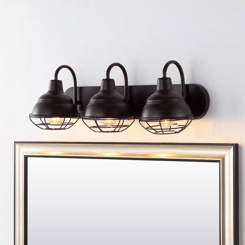 Cora 24.5" 3-Light Industrial Farmhouse Iron LED Vanity, Oil Rubbed Bronze by JONATHAN Y - 3 Light