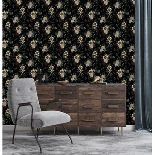 Black Floral Wallpaper Peel and Stick and Prepasted - Bed Bath & Beyond ...