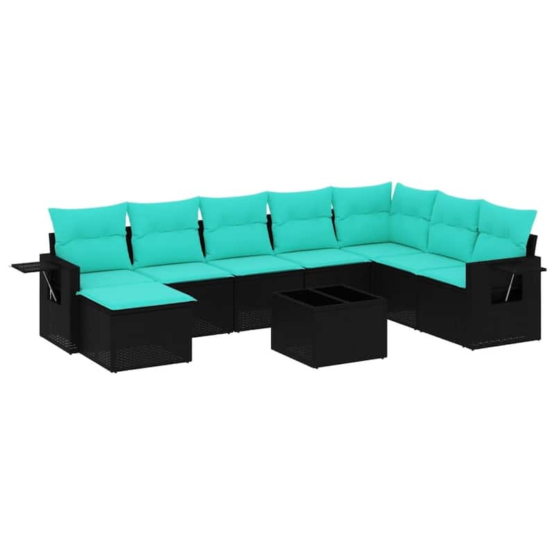 vidaXL 8 Piece Patio Sofa Set with Cushions Black Poly Rattan