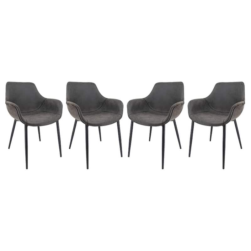 Markley Leather Dining Chair with Iron Legs Set of 4 Modern Accent Armchair - Charcoal Black