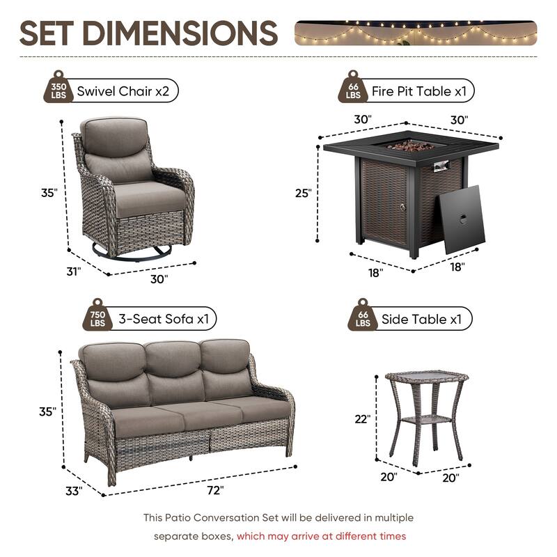 Pocassy 30 In Outdoor Fire Pits with Patio Sofa Swivel Glider Chari Furniture.