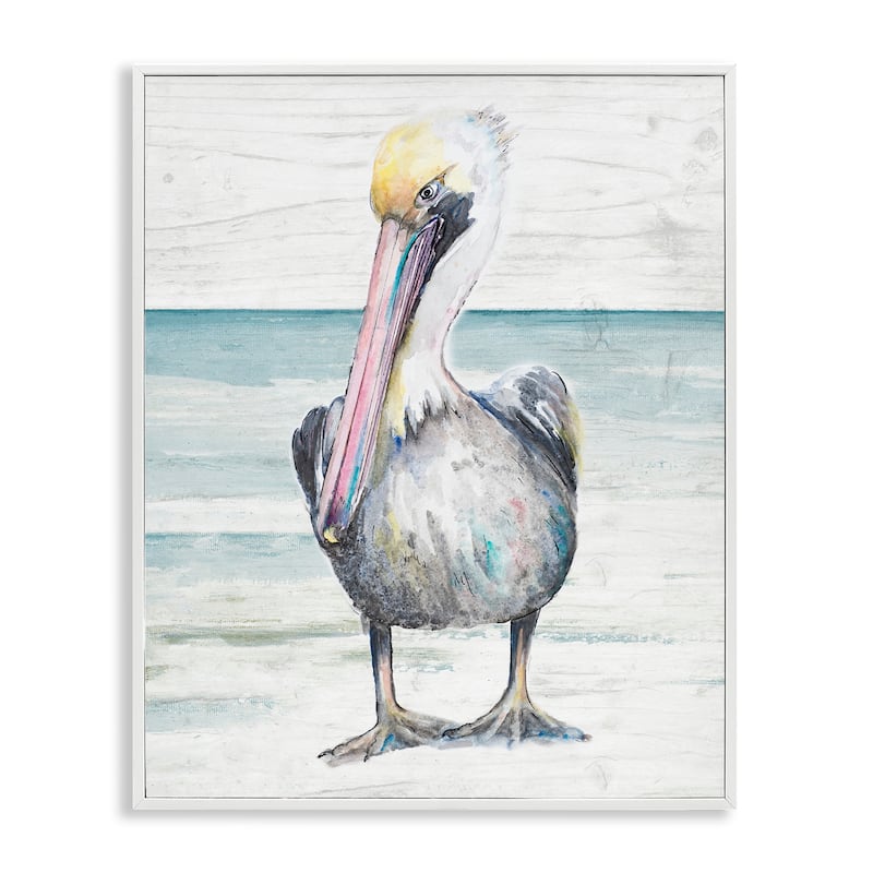 Stupell Pelican Bird Standing Beach Sand Grain Pattern Framed Wall Art, Design by Patricia Pinto