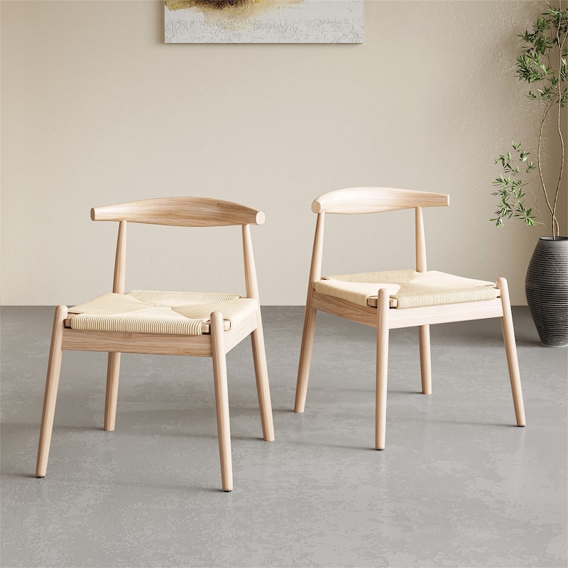 Mid-Century Modern Dining Chairs Set of 2 - Natural+Beige