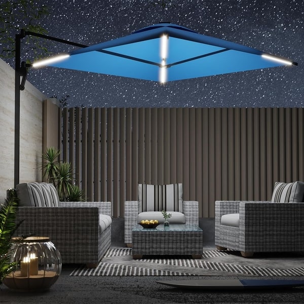 joyesery patio umbrella JEAREY 9FT Outdoor Outdoor Table Umbrella with Push Button Tilt and Crank, Market Umbrella 8 Sturdy Ribs UV Protection Waterproof for Garden, Deck, Backyard, Pool (Lake Blue) simple and convenient JOYESERY 11 ft. Aluminum Cantilever