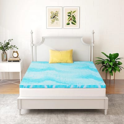 Memory Foam Mattress, 2" Thick Gel-Infused Cooling for Cooler, Pressure-Relieving Sleep, Blue - Ripple Blue