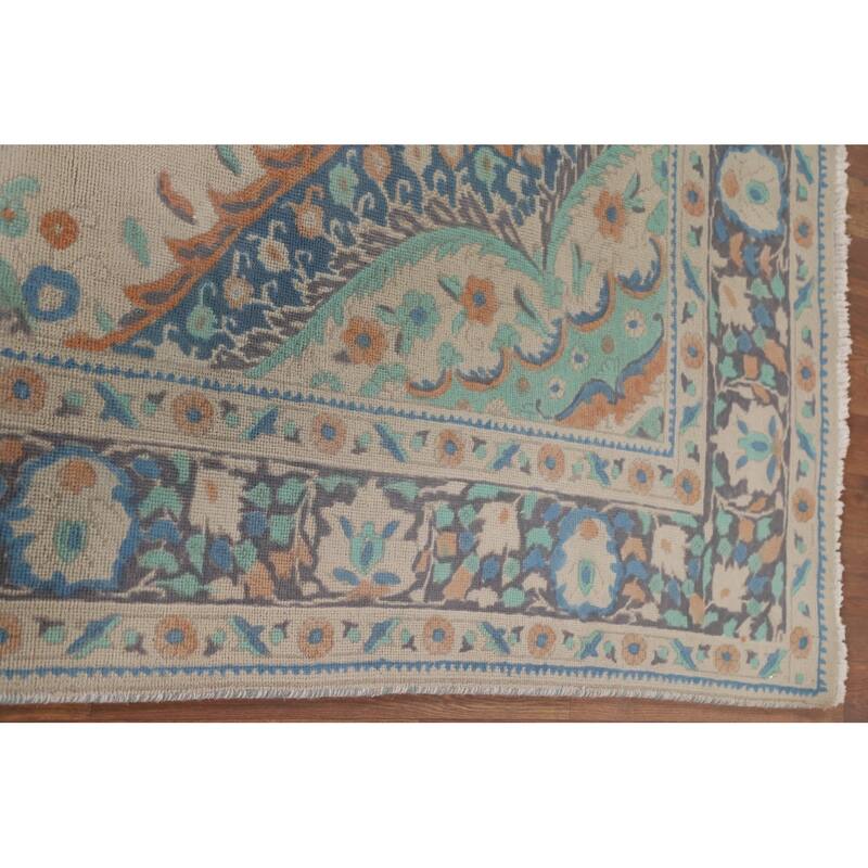 Hand Knotted Oriental 100% Wool Carpet Traditional Floral Beige & Ivories Tabriz Area Rug - 8' 8'' X 6' 5''