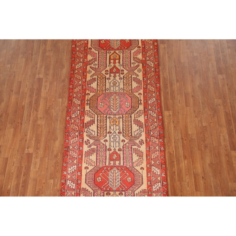 Tribal Orange Meshkin Persian Vintage Runner Rug Handmade Wool Carpet - 3'8"x 10'5"